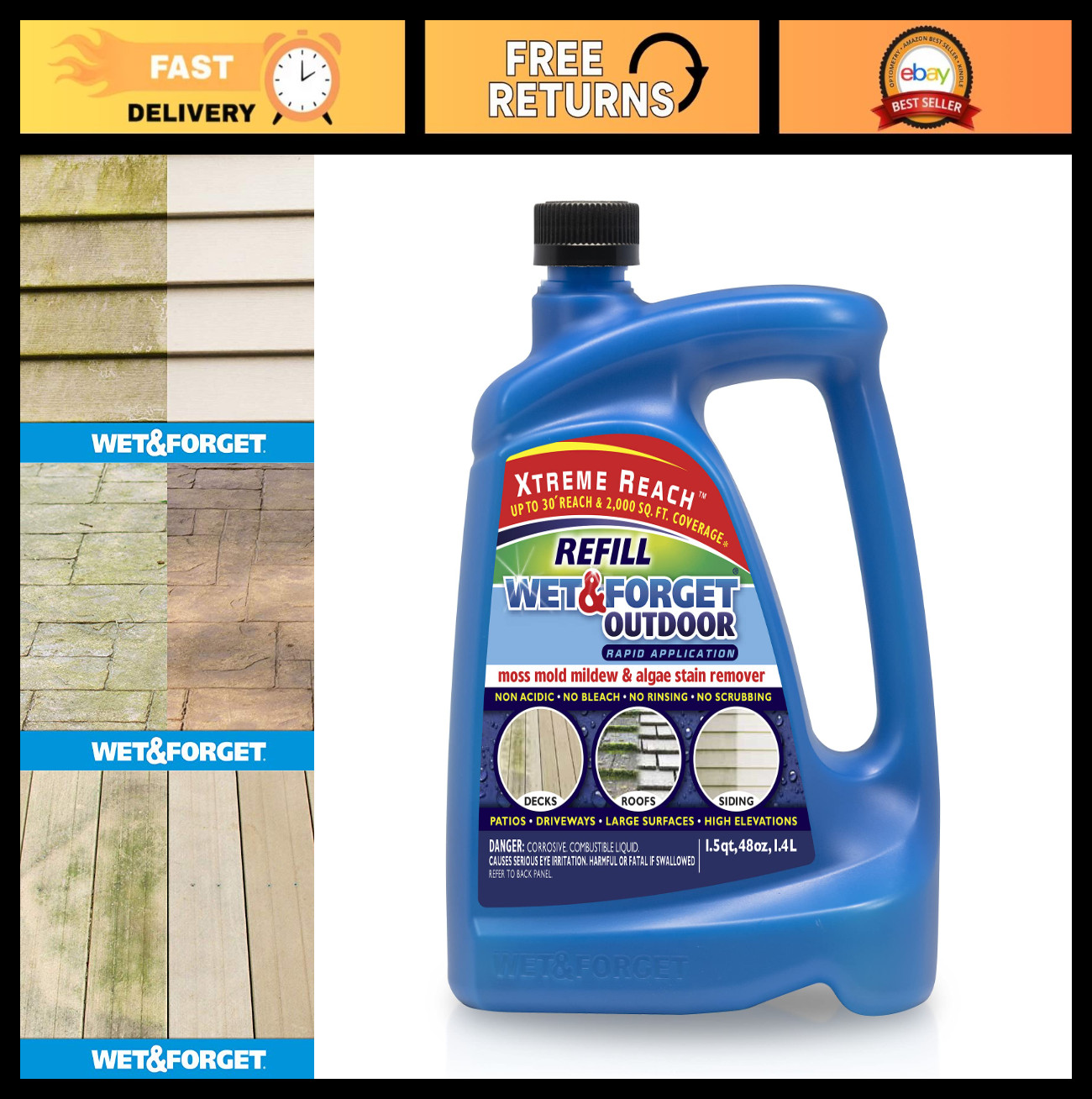 Outdoor Moss, Mold & Mildew Remover – Multi-Surface Cleaner, 48 oz Hose End Refi
