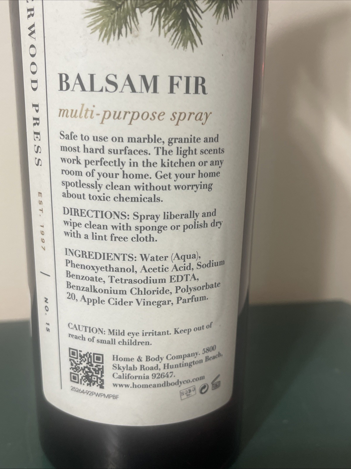 Home & Body Co BALSAM FIR Kitchen Refresher Cleaner Odor Deodorizer Paperwood