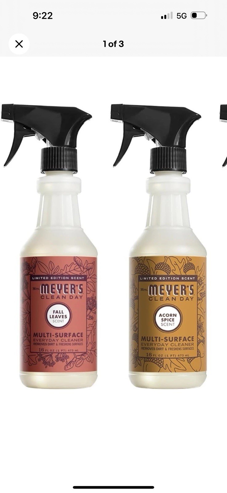 MRS. MEYER’S Clean Day Multi-Surface Cleaner 16oz Set Fall Leaves + Acorn Spice