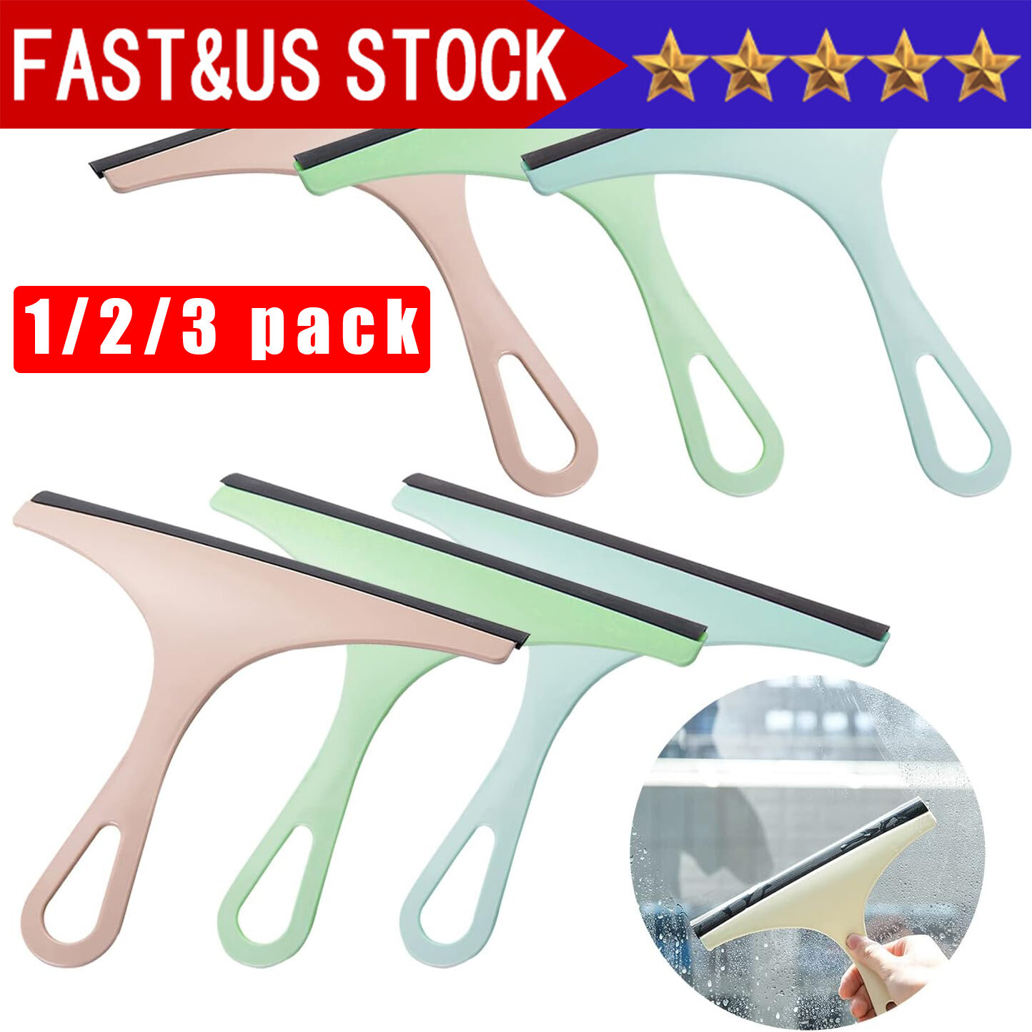 3X Glass Window Wiper Cleaner Squeegee Shower Screen Mirror Home Car Blade Brush