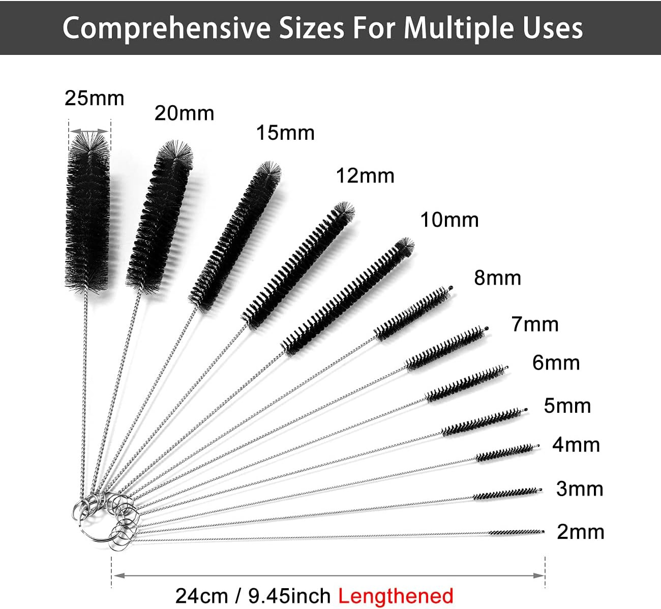 9.5 Inch Long Straw Cleaner Brush Set, 12 Pack Straw Pipe Cleaner Brush Set |
