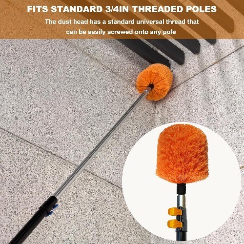 2 Pack Tw1st-On Cobweb Duster Head, Fits Standard 3/4 inch Threaded Poles, Attac