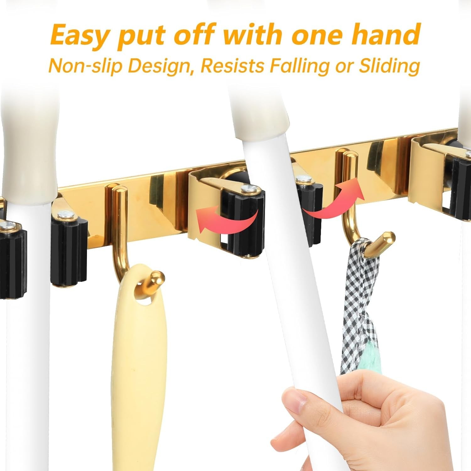 Wall Mount Mop Broom Holder 3 Racks 4 Hooks Heavy Duty Kitchen Garage Organizer