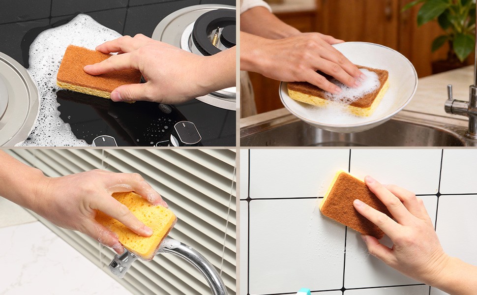 Cellulose Sponge 12 Pack Biodegradable Natural Kitchen Sponge Dual-Action
