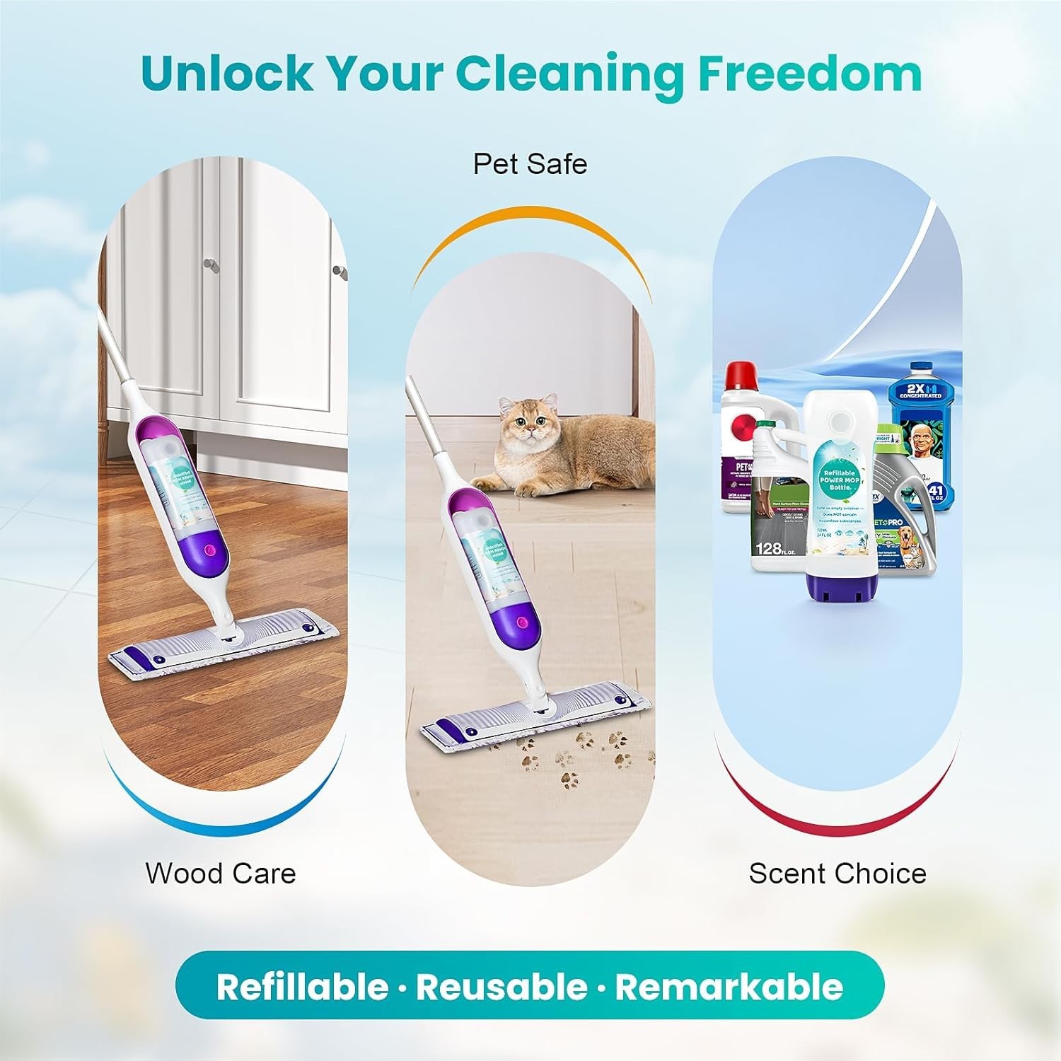 Refillable Bottle for Swiffer Power Mop, 720ML / 24 FL.OZ Reusable Solution C…