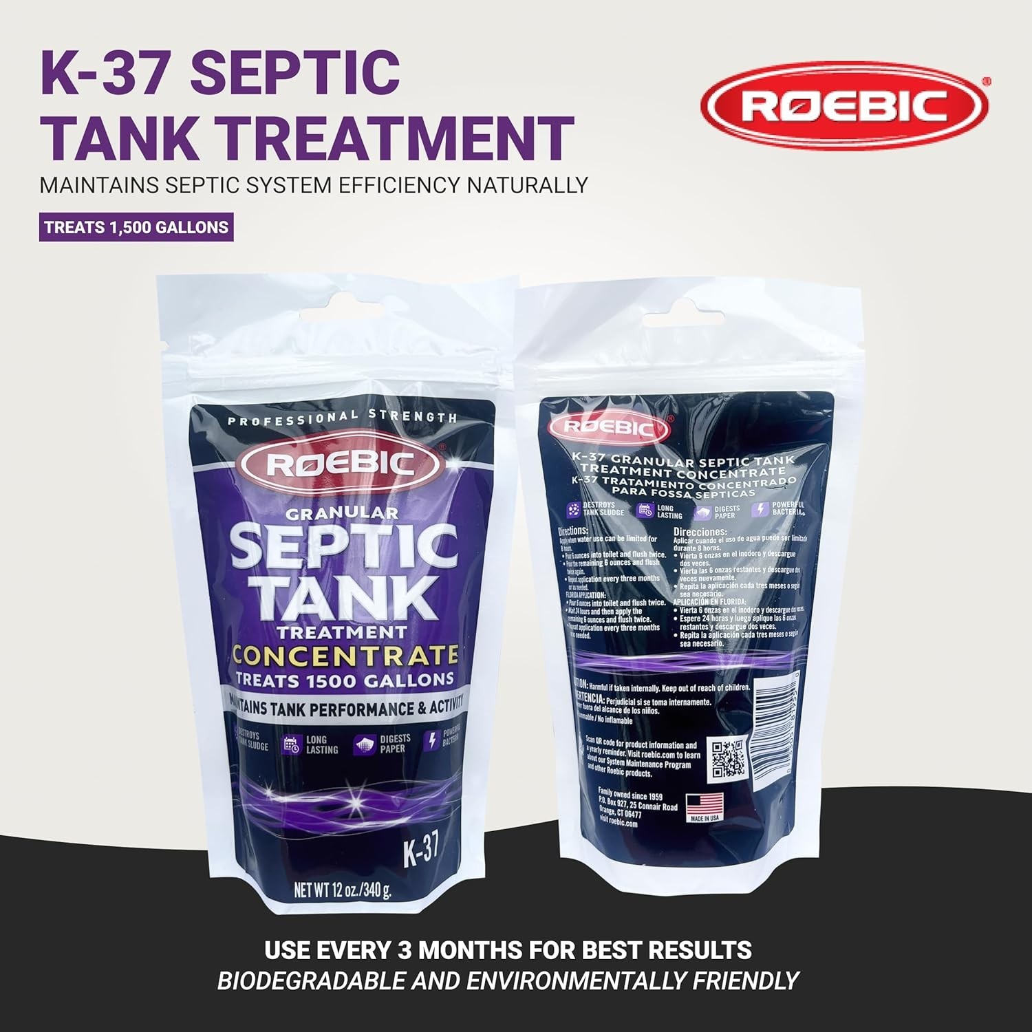 Concentrated K-37 Granular Septic Solution – 12 Oz for Odor and Clog Management
