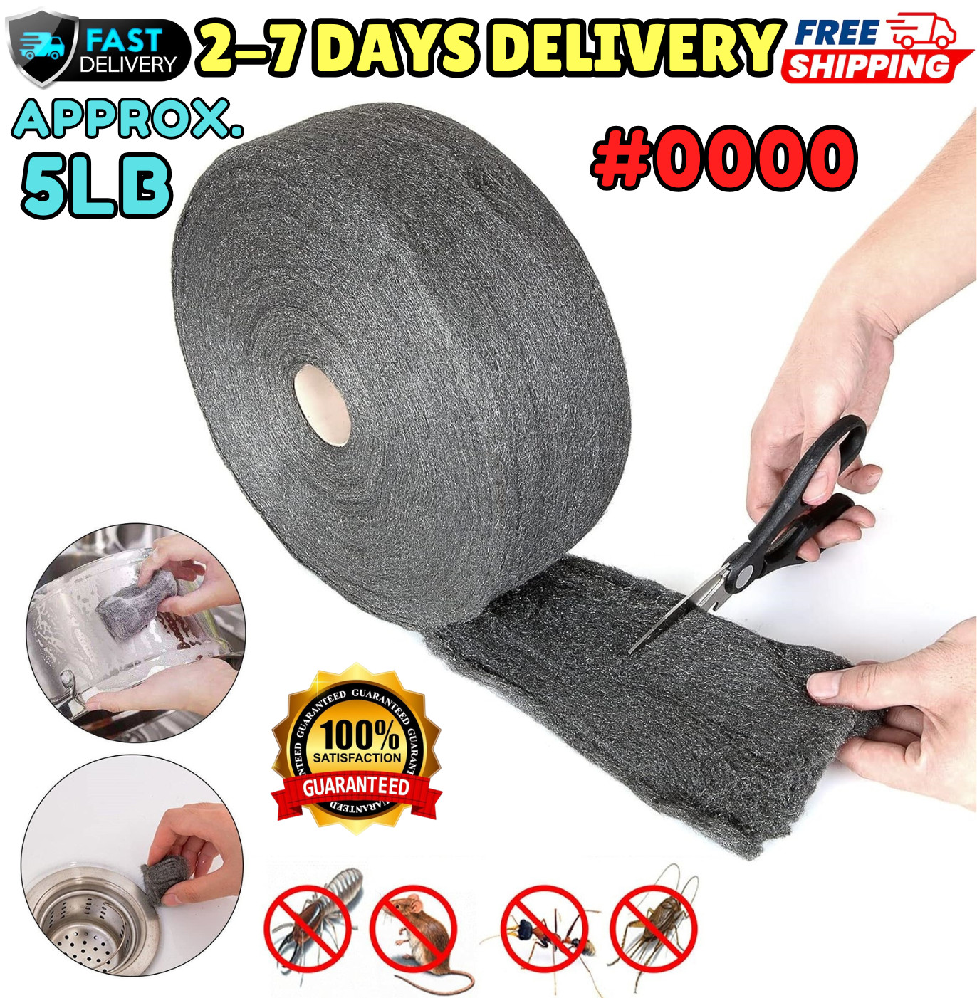 Steel Wool Roll Cleaning Polishing Hardware Cloth Filling Holes Cracks Vent Pipe