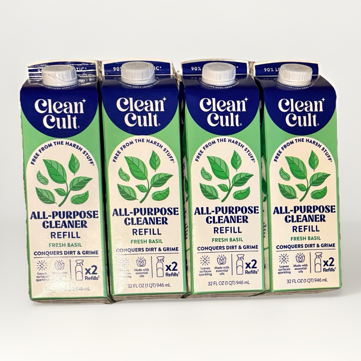 Clean Cult All Purpose Cleaner Refill, Muti-Surface, Fresh Basil, 32oz, 4 Pack