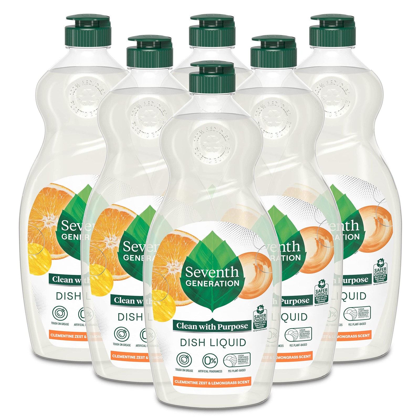 Seventh Generation Dish Liquid Soap Clementine Zest 6 Pack 19 oz