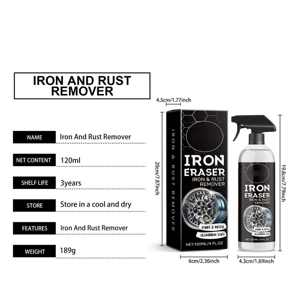 Iron Eraser Rust Remover Spray, Car Wheel Paint Brake Dust Fast Cleaner 120ML US