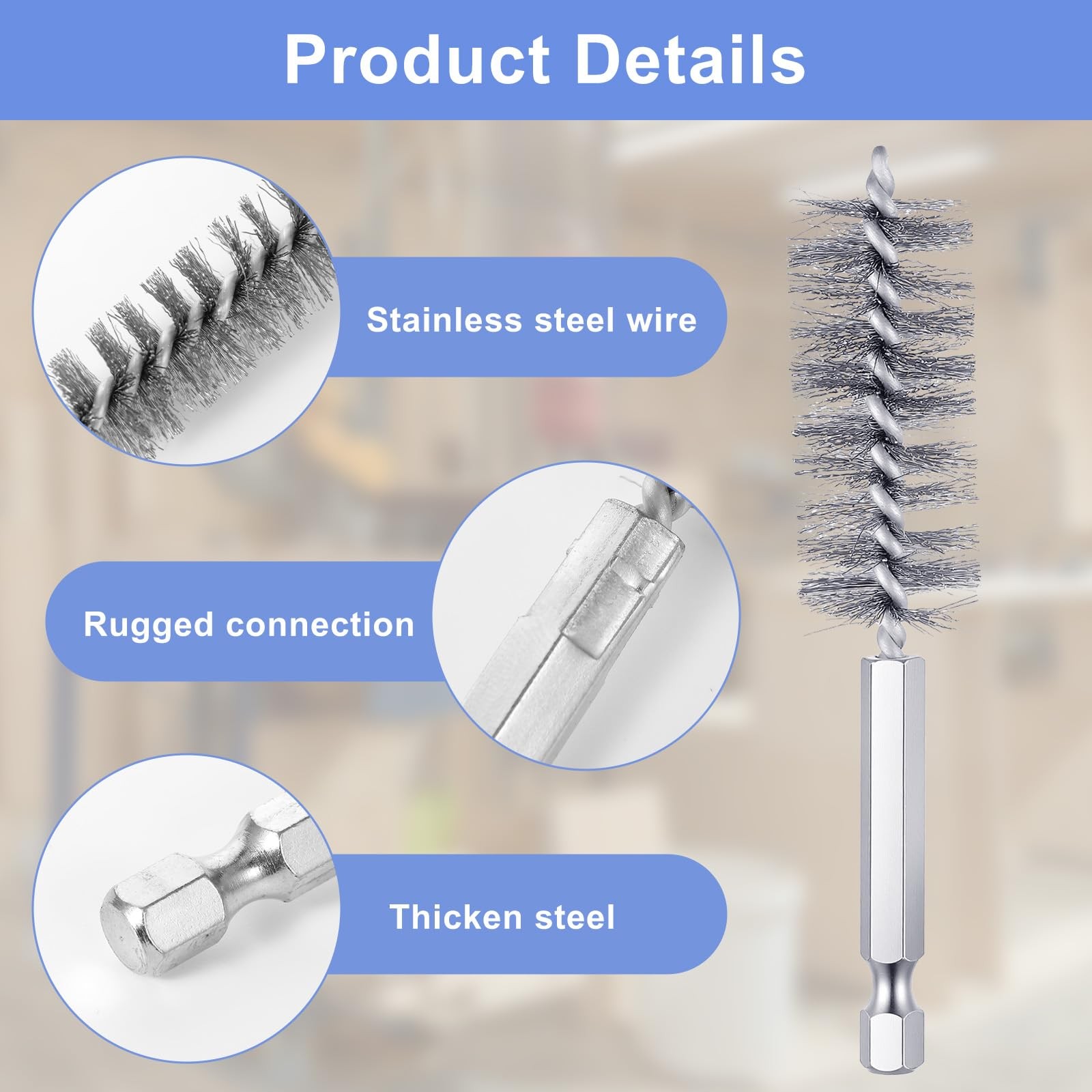 6 Pcs Stainless Steel Bore Brush Twisted Wire Drill Brush with 1/4″ Hex Shank