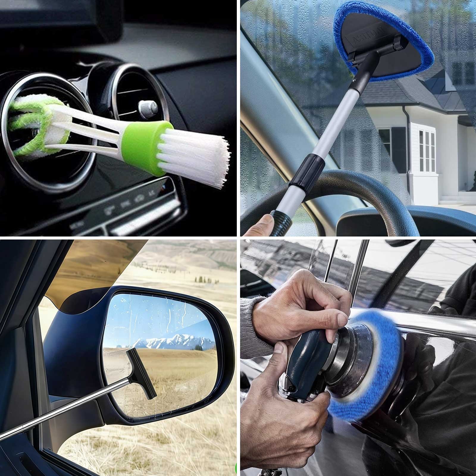 Windshield Cleaning Kit 180° Swivel Window Glass Wiper Cleaner Brush w/ Squeegee
