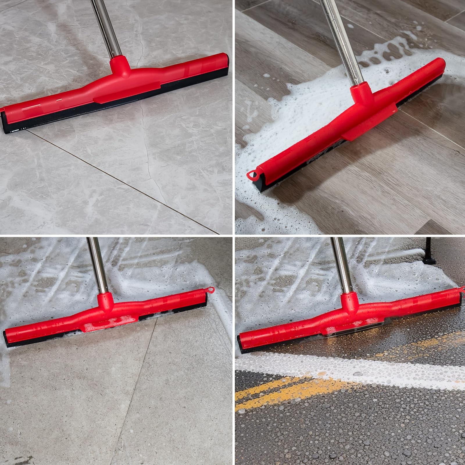 Floor Squeegee Scrubber Adjustable & Detachable Stainless Steel Handle Heavy …