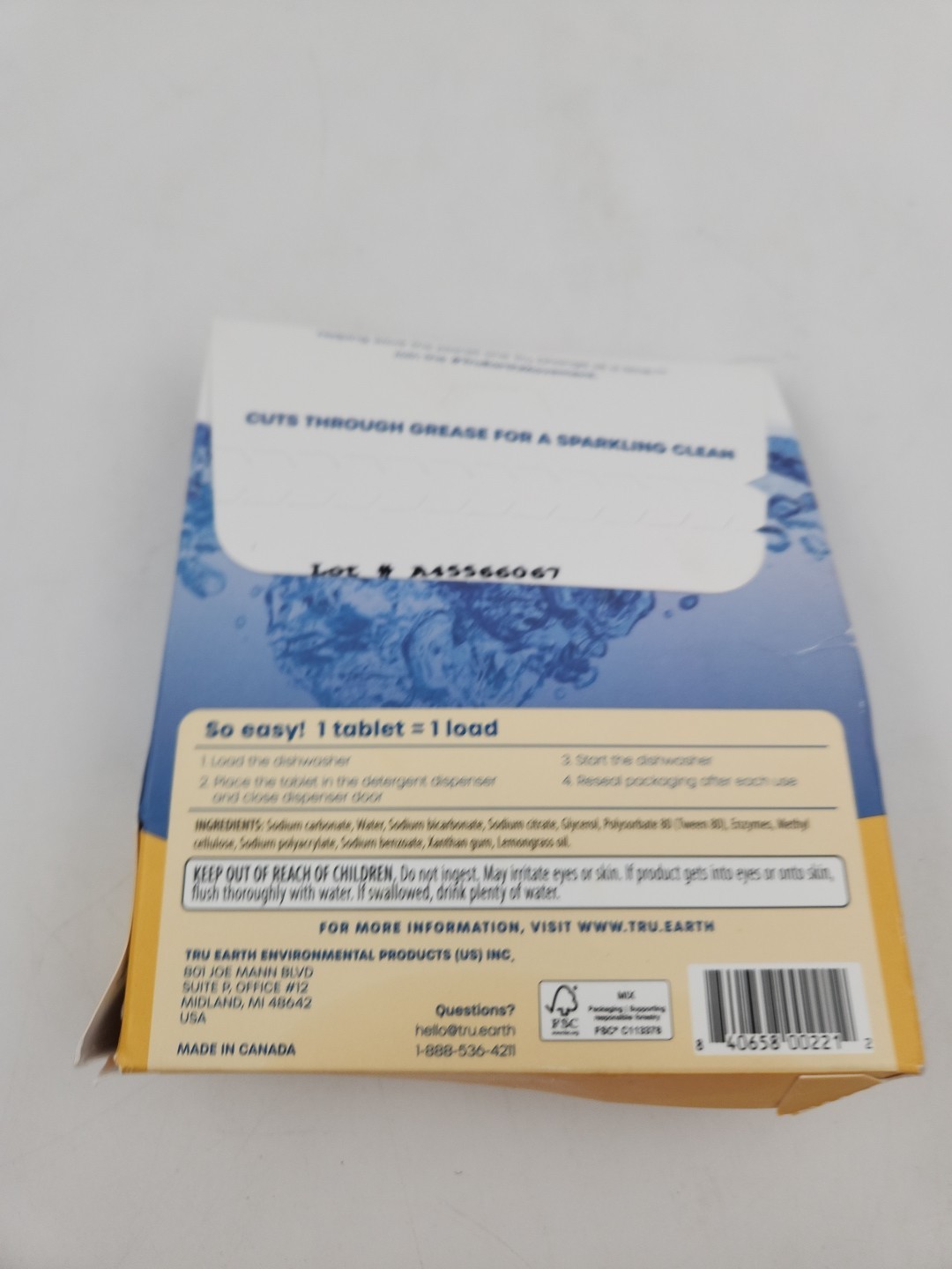 Tru Earth Dishwasher Detergent Tablets Lemon Scent 40 Tablets Cuts Grease