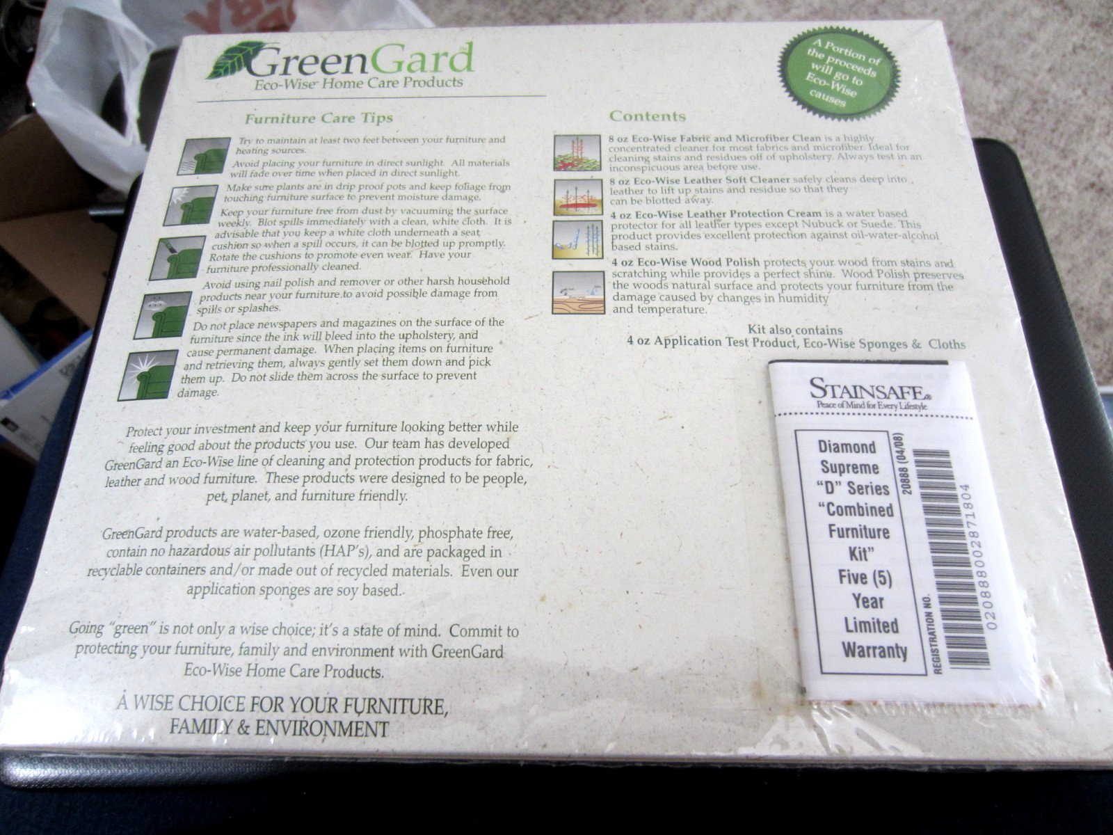 GreenGard Eco-Wise Home Care Products for Fabric, Leather & Wood – Brand New!!