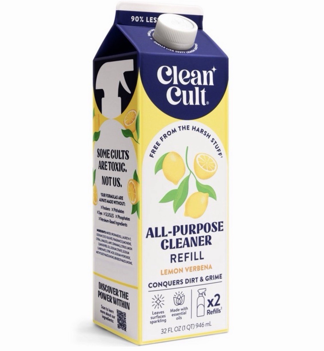 Clean Cult Lemon Verbena All Purpose Non Toxic Cleaner Refill Eco Friendly, 32oz