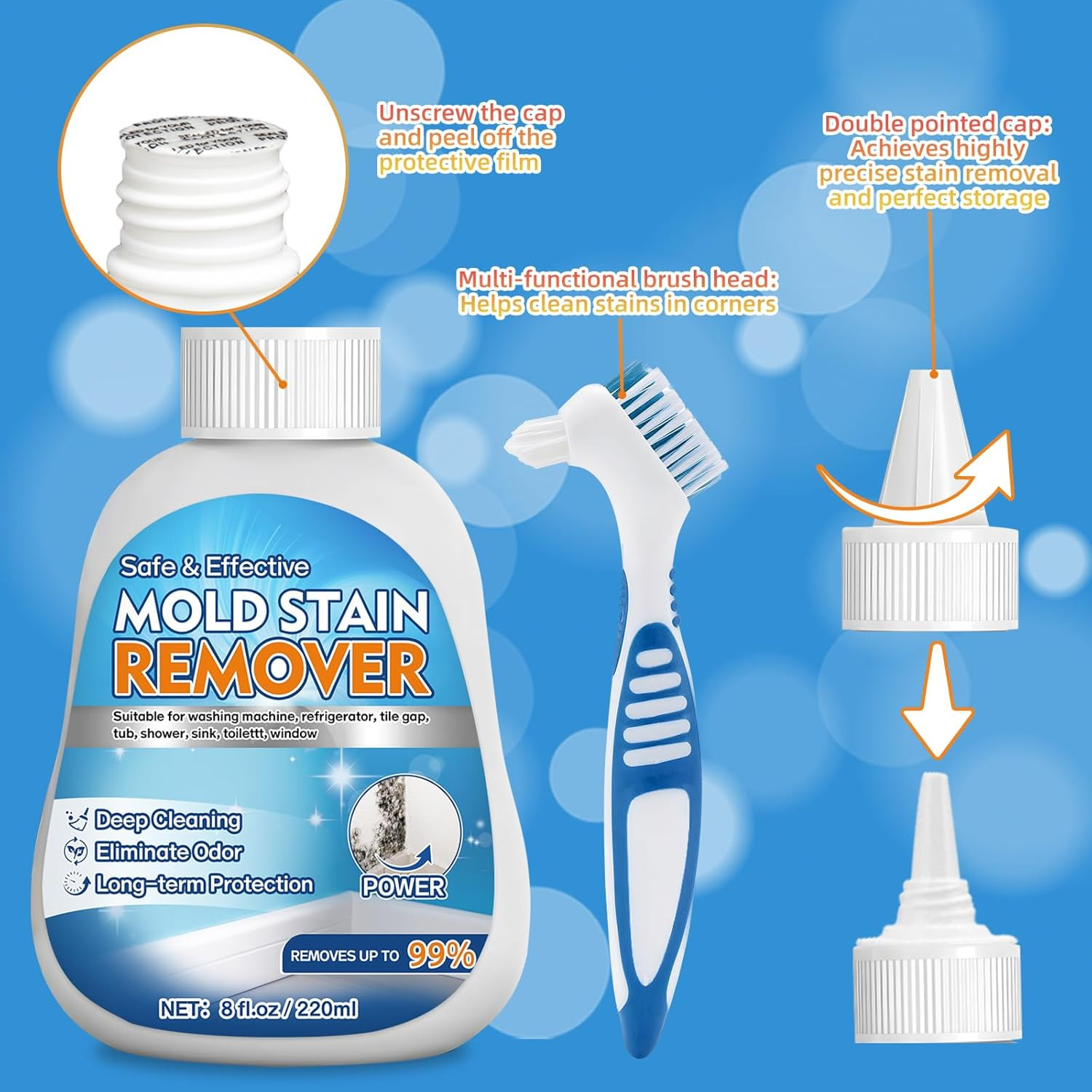 Home Mold Stain Remover Gel for Washer Seal, Thick No Scrub Mold Cleaner for Fro