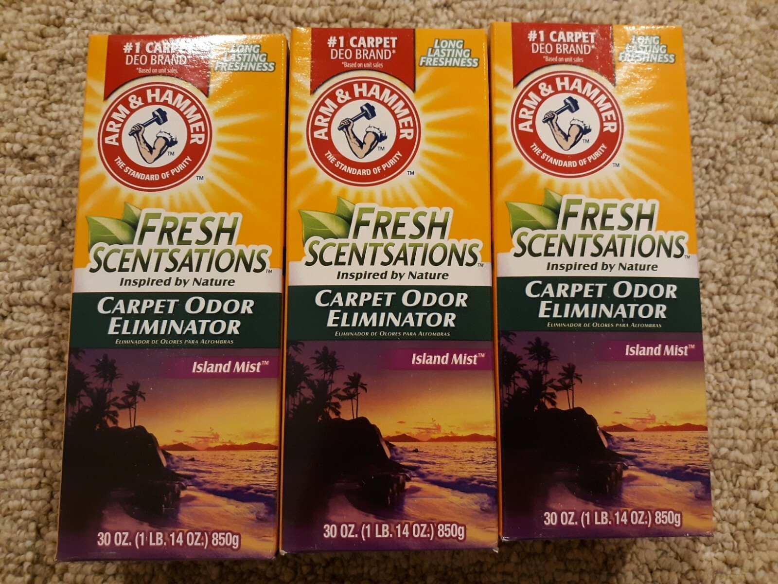 3pk Arm & Hammer Fresh Scentsations Carpet Odor Eliminator Island Mist 30 oz Box
