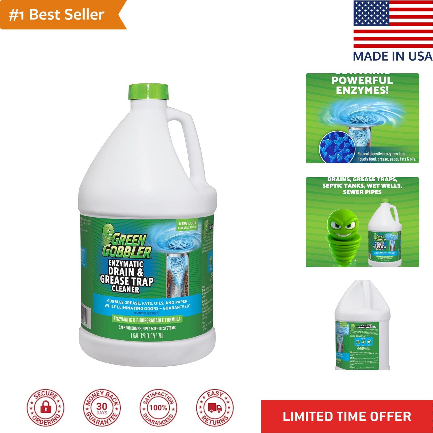 Enzyme Drain Cleaner – Controls Odors & Breaks Down Grease, Paper, Fat – 1 Ga…