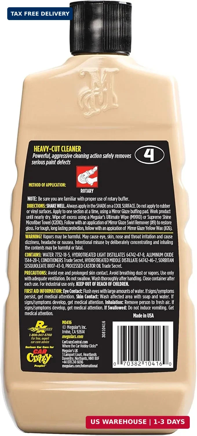 Meguiar’s Mirror Glaze Heavy Cut Cleaner M04, 16 oz Bottle, Professional Paint C