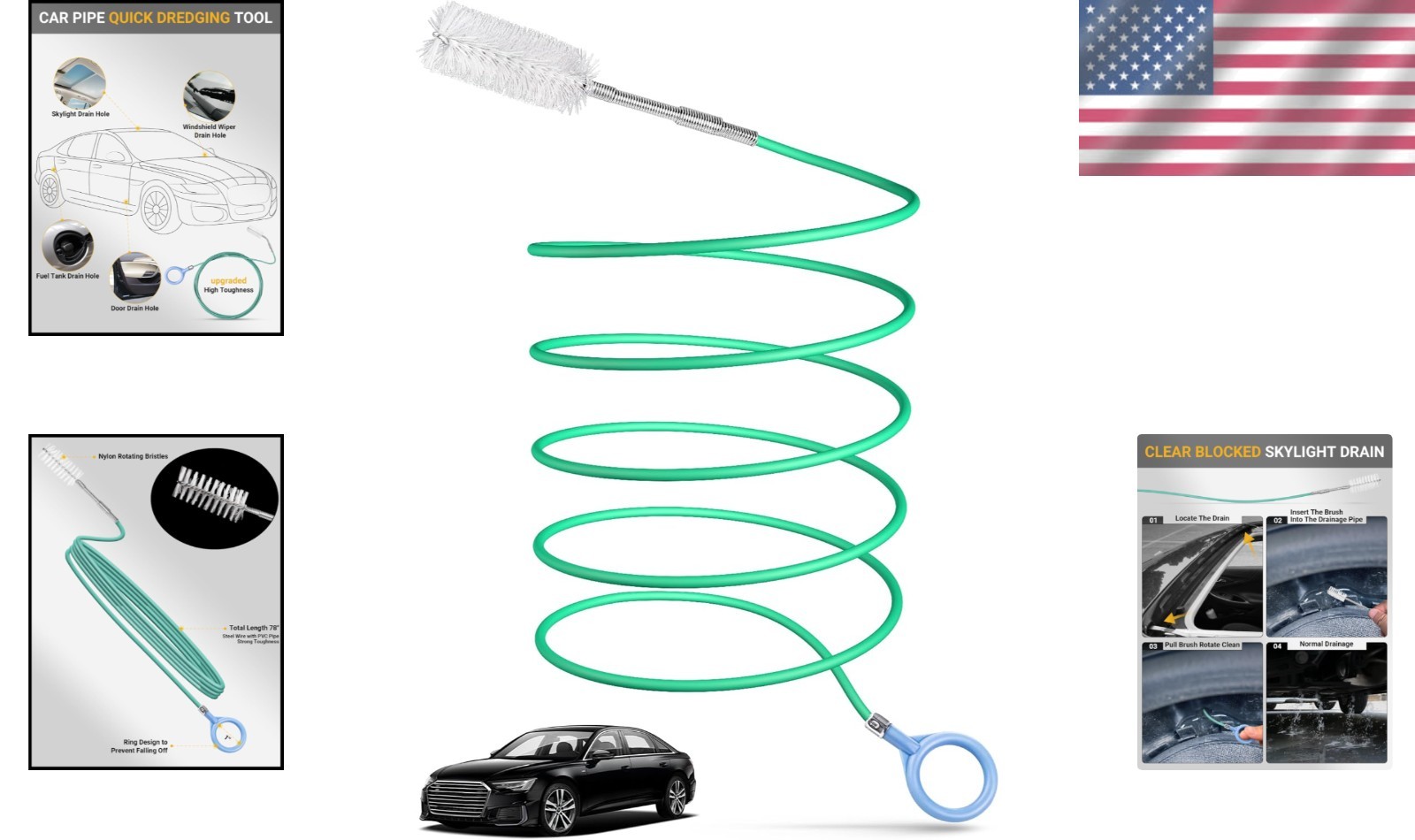 Auto Sunroof Drain Cleaning Tool, 78 Inch Flexible Drain Brush Long Pipe Cleaner