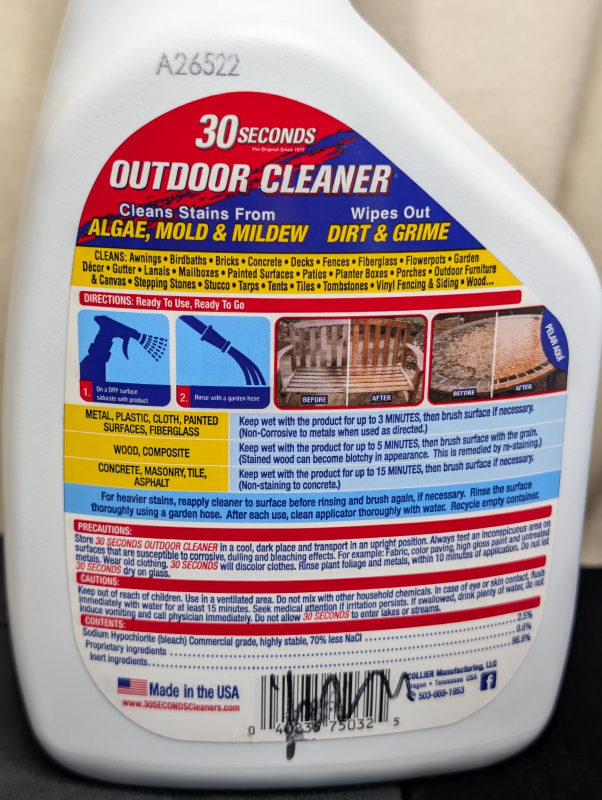 30 SECONDS Outdoor Cleaner Ready To Use 1 Quart Spray Algae Mold Mildew Remover
