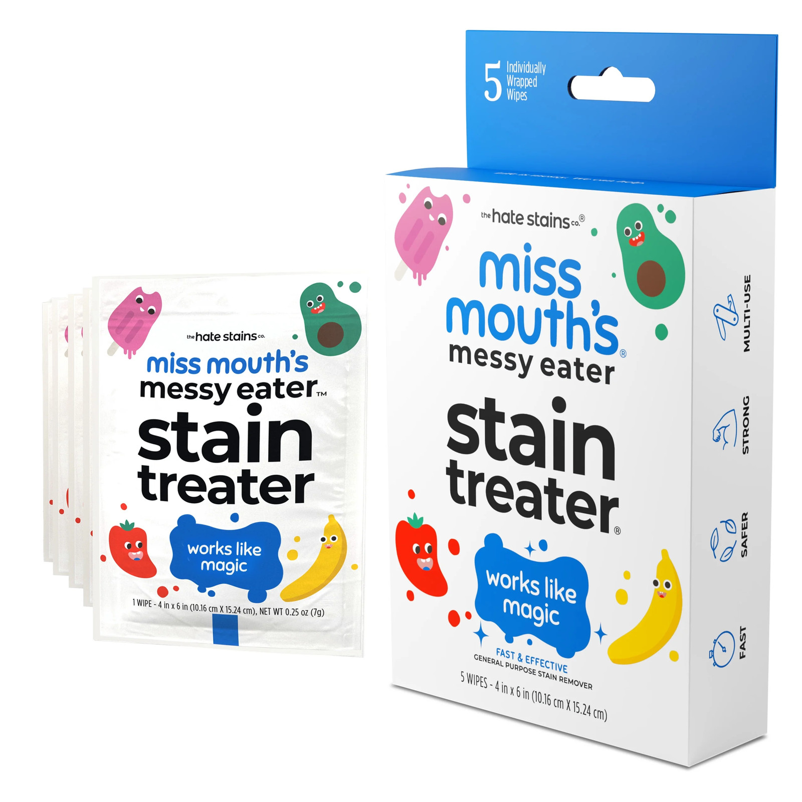Miss Mouth’s Messy Eater Stain Treater Wipes for Baby & Kids, 5 Pack, Newborn &