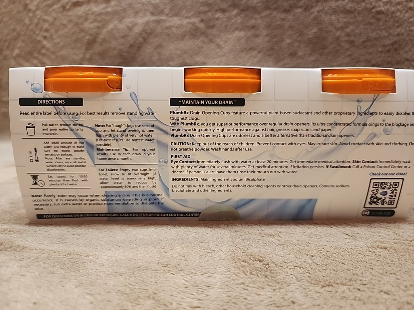 Lot of 2 Packages: PlumbRx Drain Opener Powder Cups + Hair Snake, 6 Total Cups