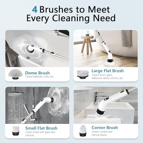 Cordless Electric Spin Scrubber – IPX7 Waterproof Bathroom Cleaner, Adjustable H