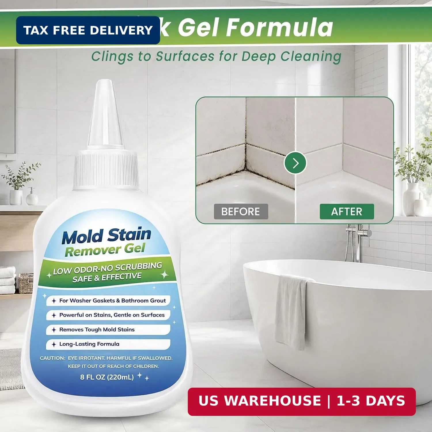 Mold-Stain Remover Gel for Washing Machine Seal & Bathroom – Low Odor Gel for Fr