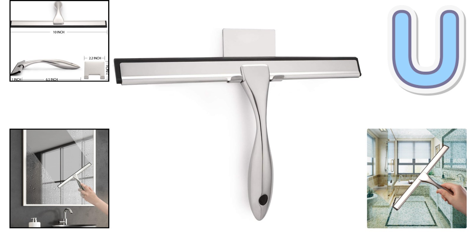 Sleek 10-Inch Squeegee for Bath & Home – Streak-Free Silicone Blade & Hook Set