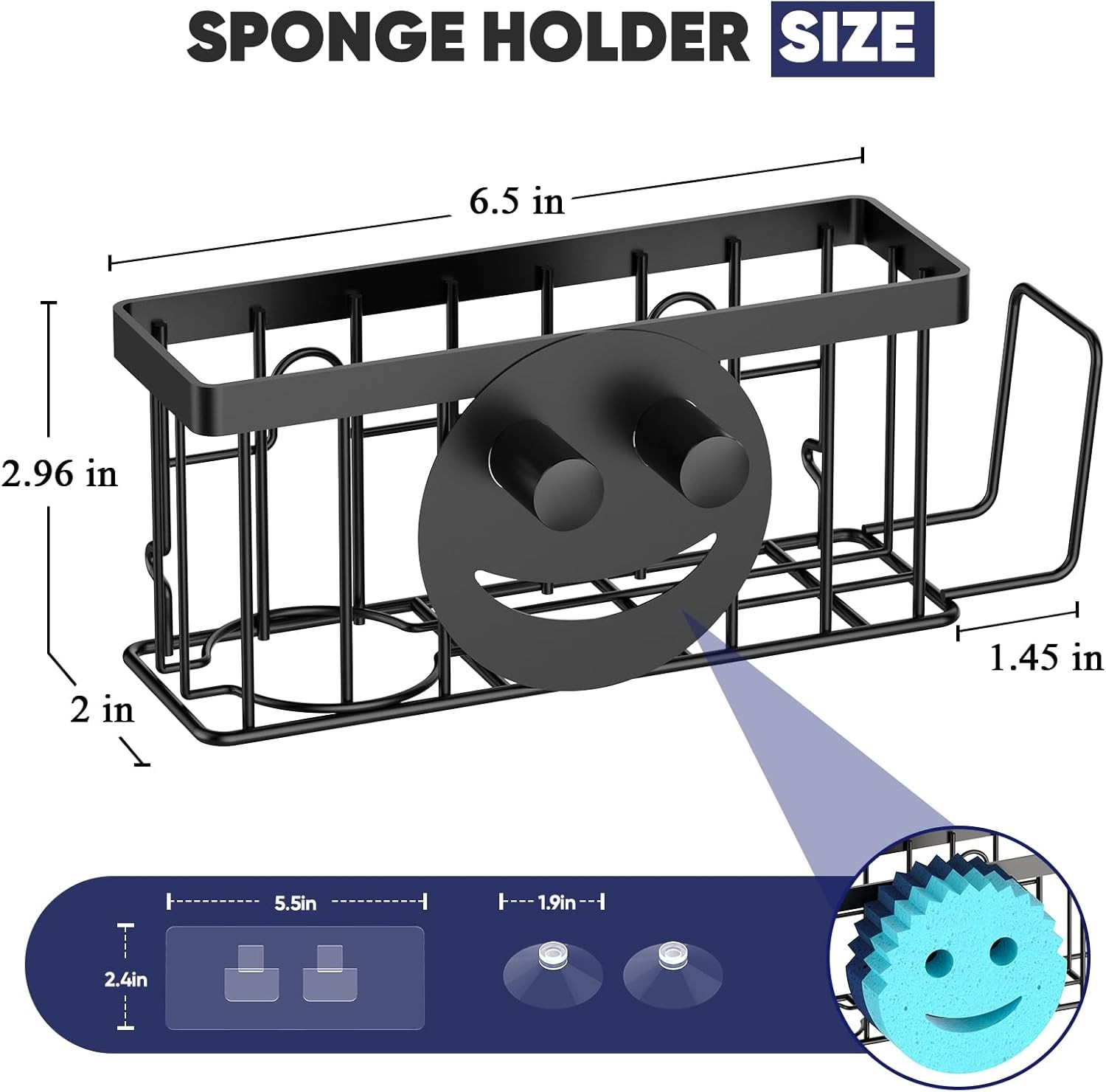 Sponge Holder for Kitchen Sink,Sink Caddy Smiley Face,4-in-1 Sponge Holder with