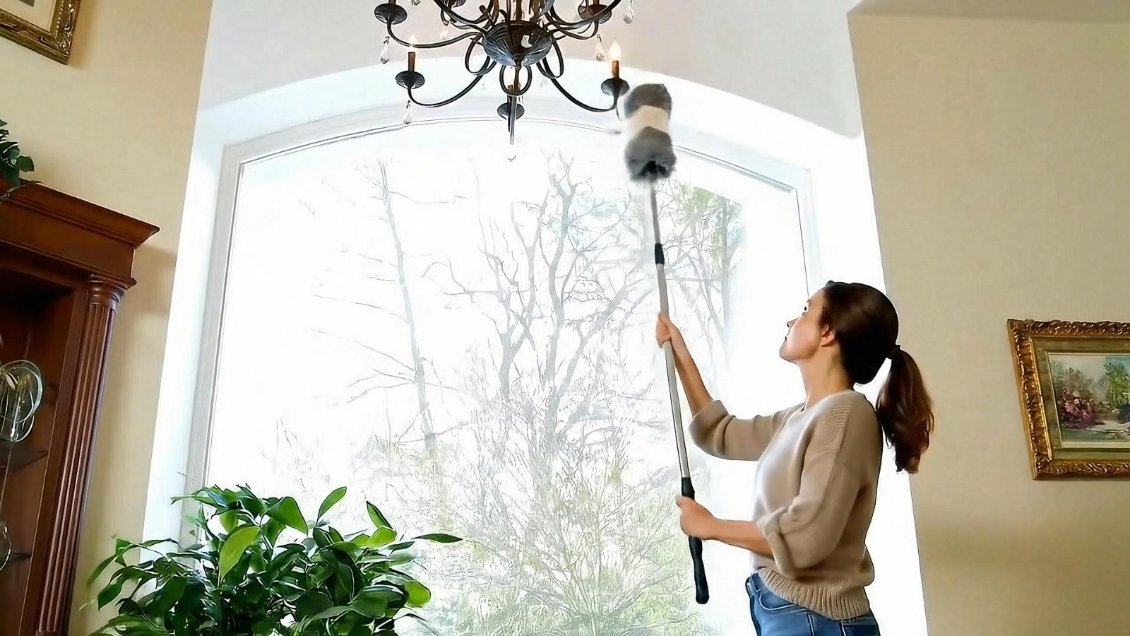 12pcs Microfiber Duster Set with Extension Pole 30-100”, Washable Bendable Dust