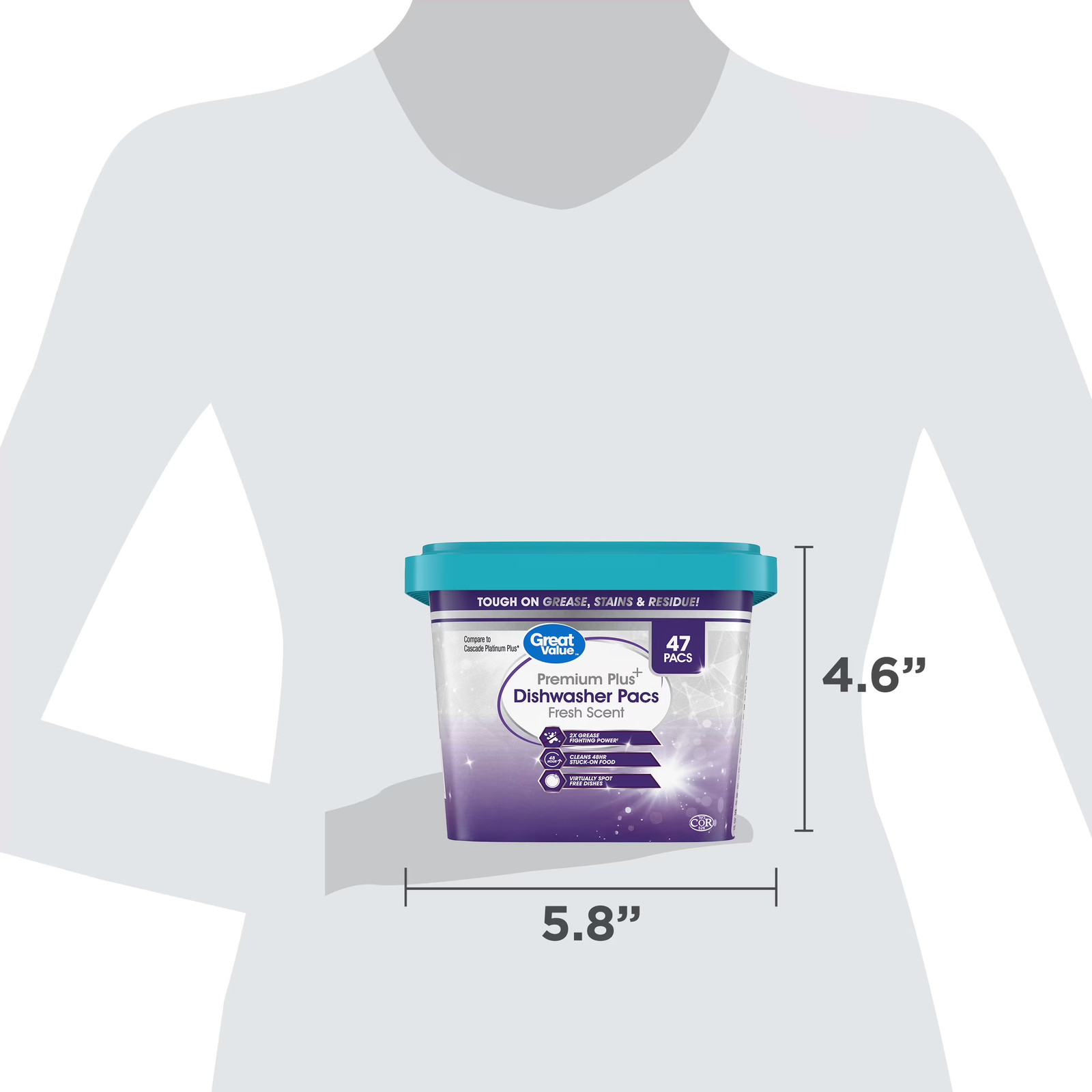 Premium Plus Dishwasher Pacs, Fresh Scent, 47 Count
