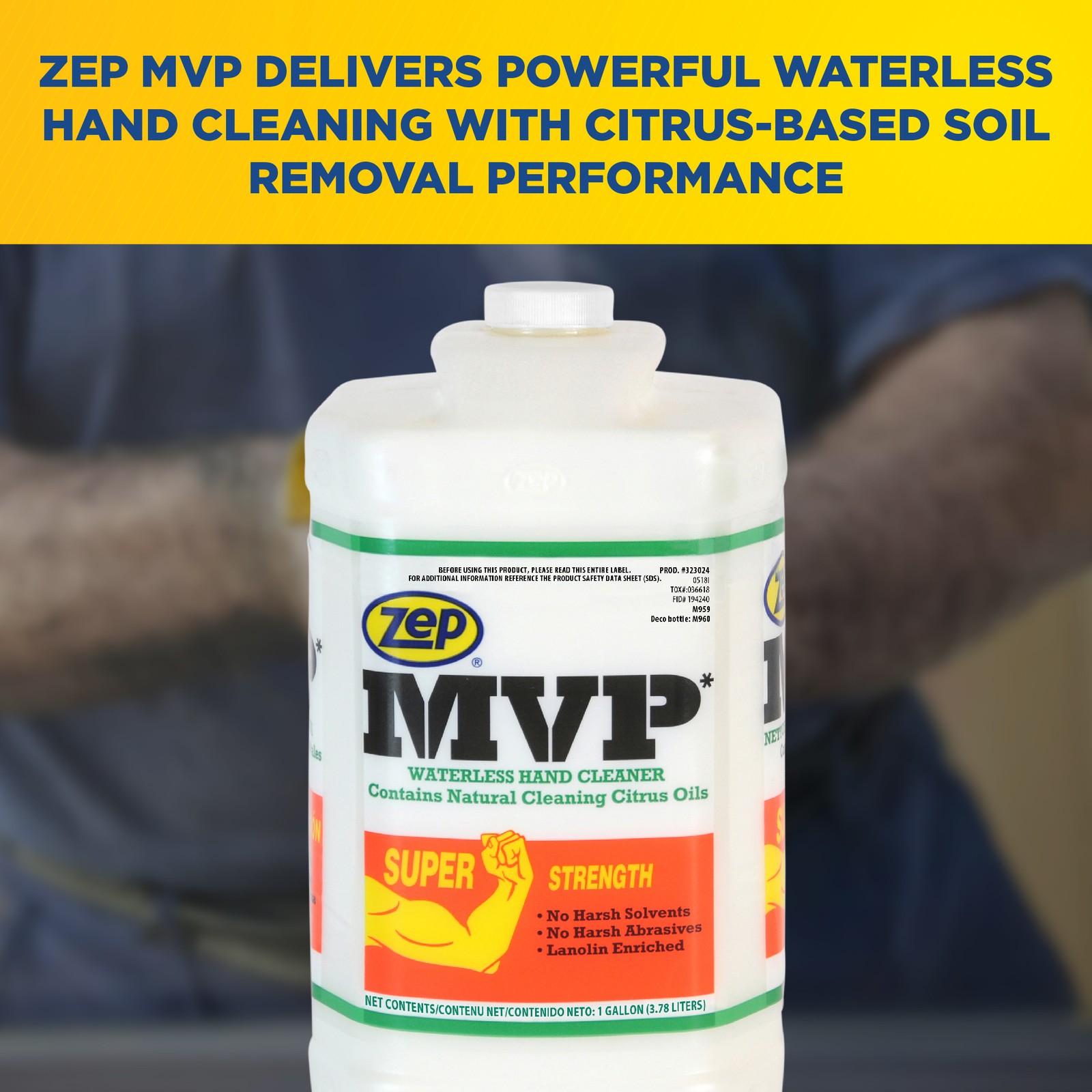 Zep MVP Waterless Hand Cleaner 128 oz (Case of 4) – Super Strength Formula