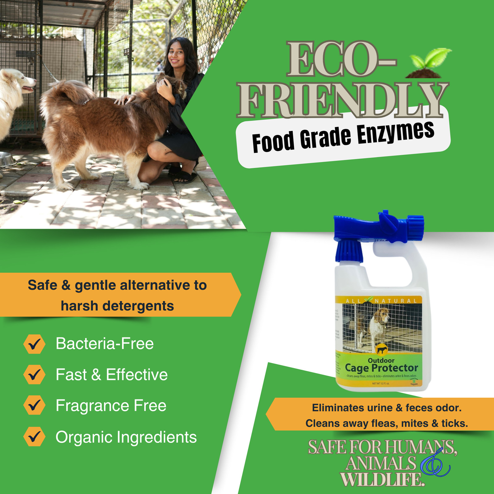 Outdoor Kennel & Cage Cleaner Concentrate | Eliminates Urine & Waste Odors | 32