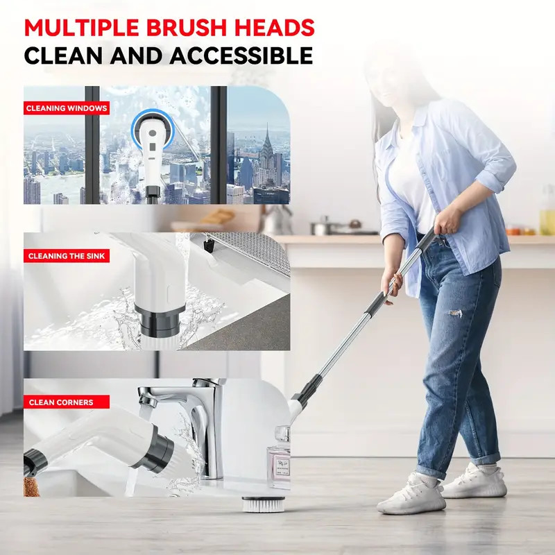 7-in-1 Electric Cleaning Brush Telescopic Handle Multifunction Floor & Kitchen T