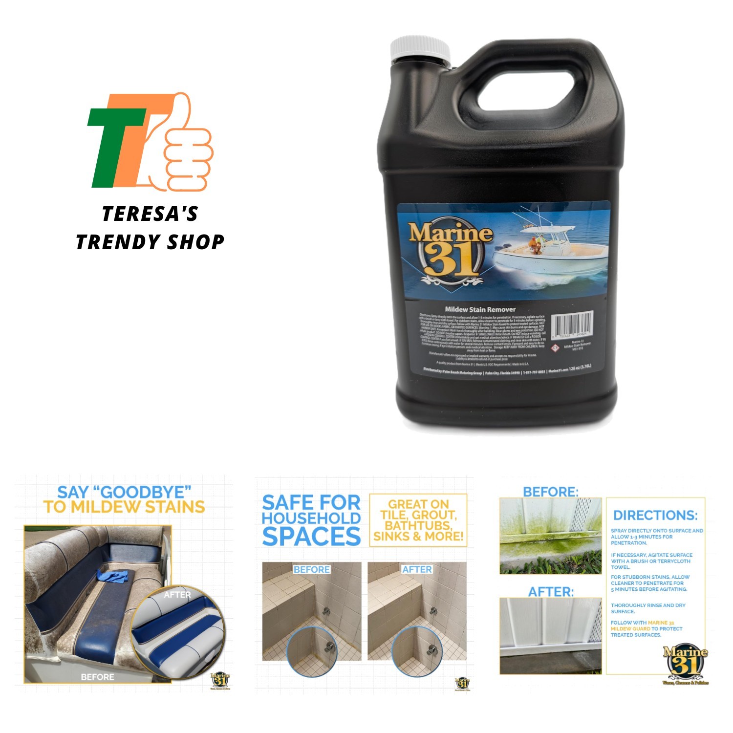 128oz Unscented Mildew Stain Remover | Effective Boat & Home Cleaning Solution