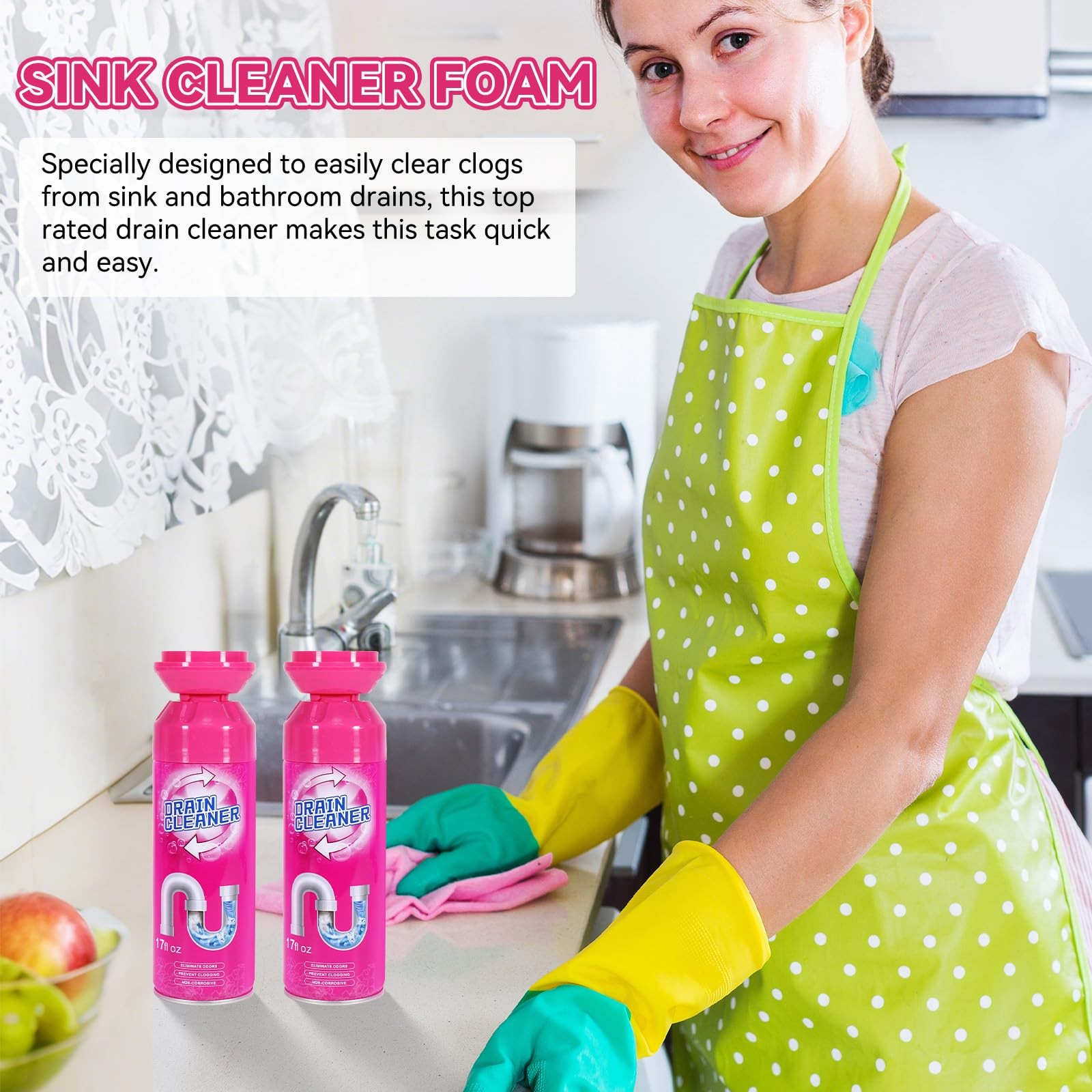 Foaming Drain Cleaner Clog Remover Sink Deodorizer Tub Shower 17 fl oz