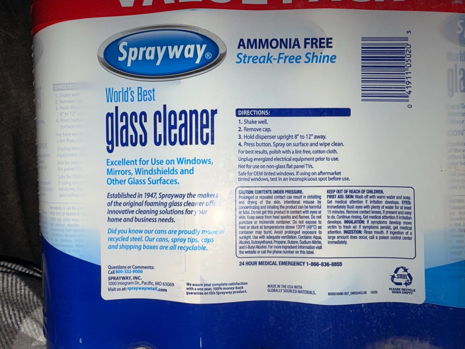 Sprayway Glass Cleaner 19 Ounce Pack of 4 Streak Free Shine.