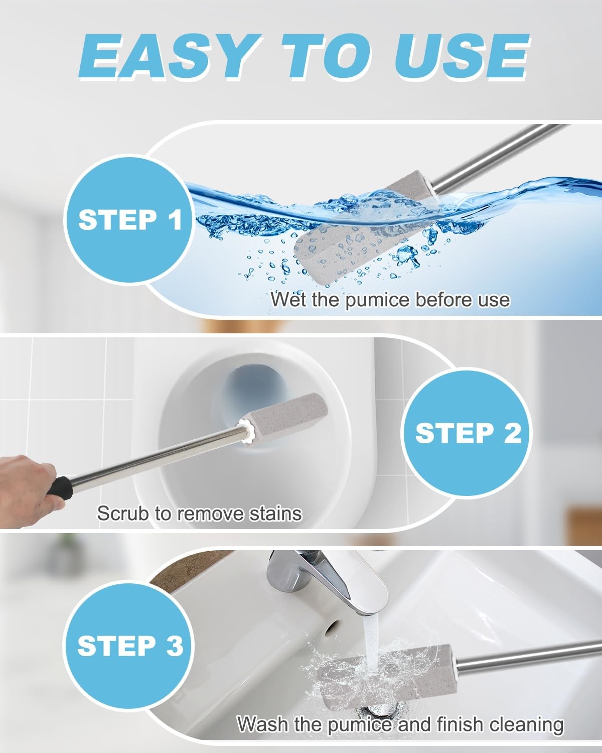22 Inch Long Pumice Stone Toilet Bowl Cleaner with Stainless Steel Handle