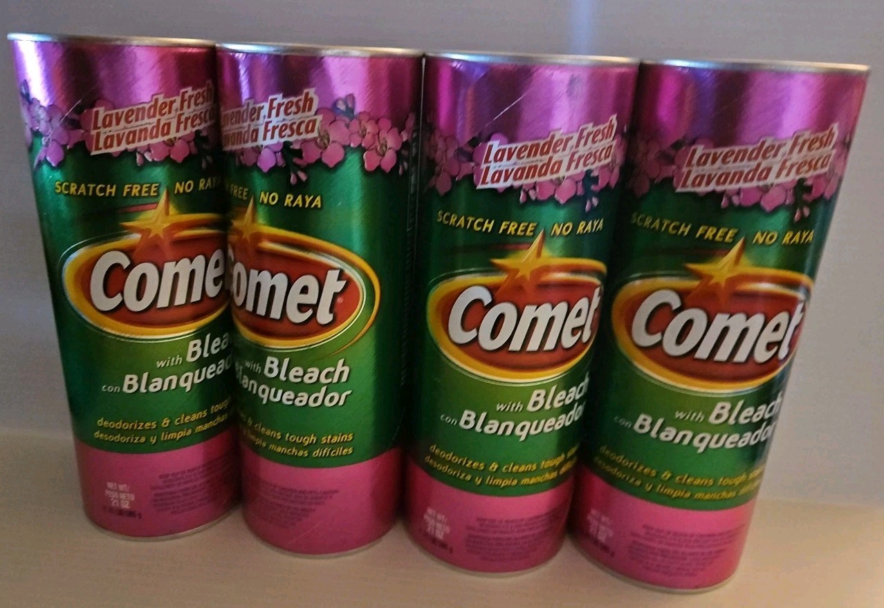 4X Cans COMET Cleaner with Bleach Powder LAVENDER Fresh 21 OZ Scratch Free NEW