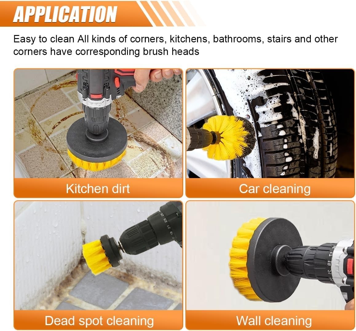 3 Pack Auto Detailing Drill Brush Set, Wheel Cleaner Brush, Car Cleaner Wash Bru