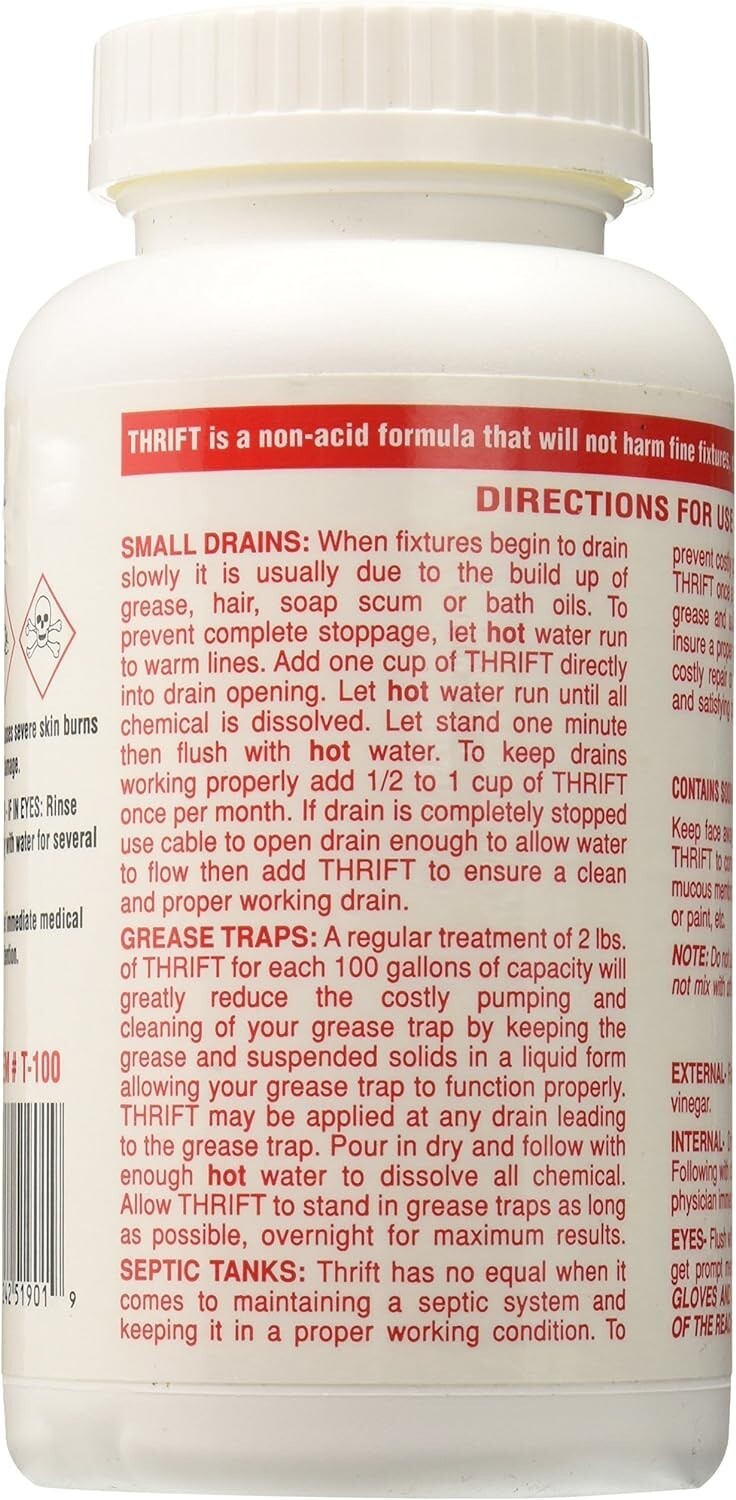 Thrift T-100 Odorless Drain Cleaner, Small Drains Grease Traps Septic Tank, 1 lb