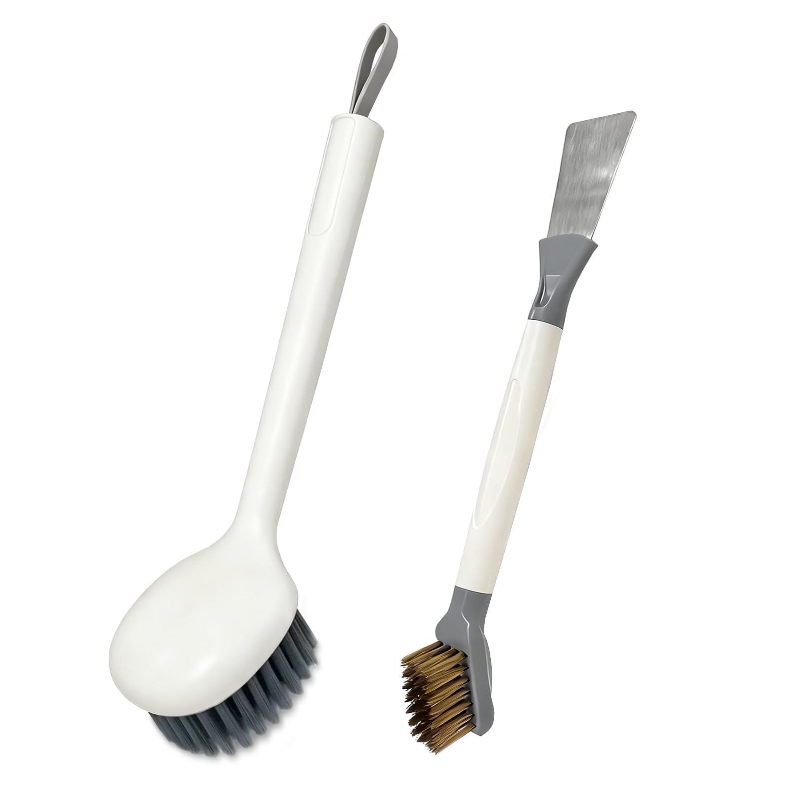 2-Piece Set Handheld Dish Brush with Brass Scrubber and Steel Scraper for Stu…