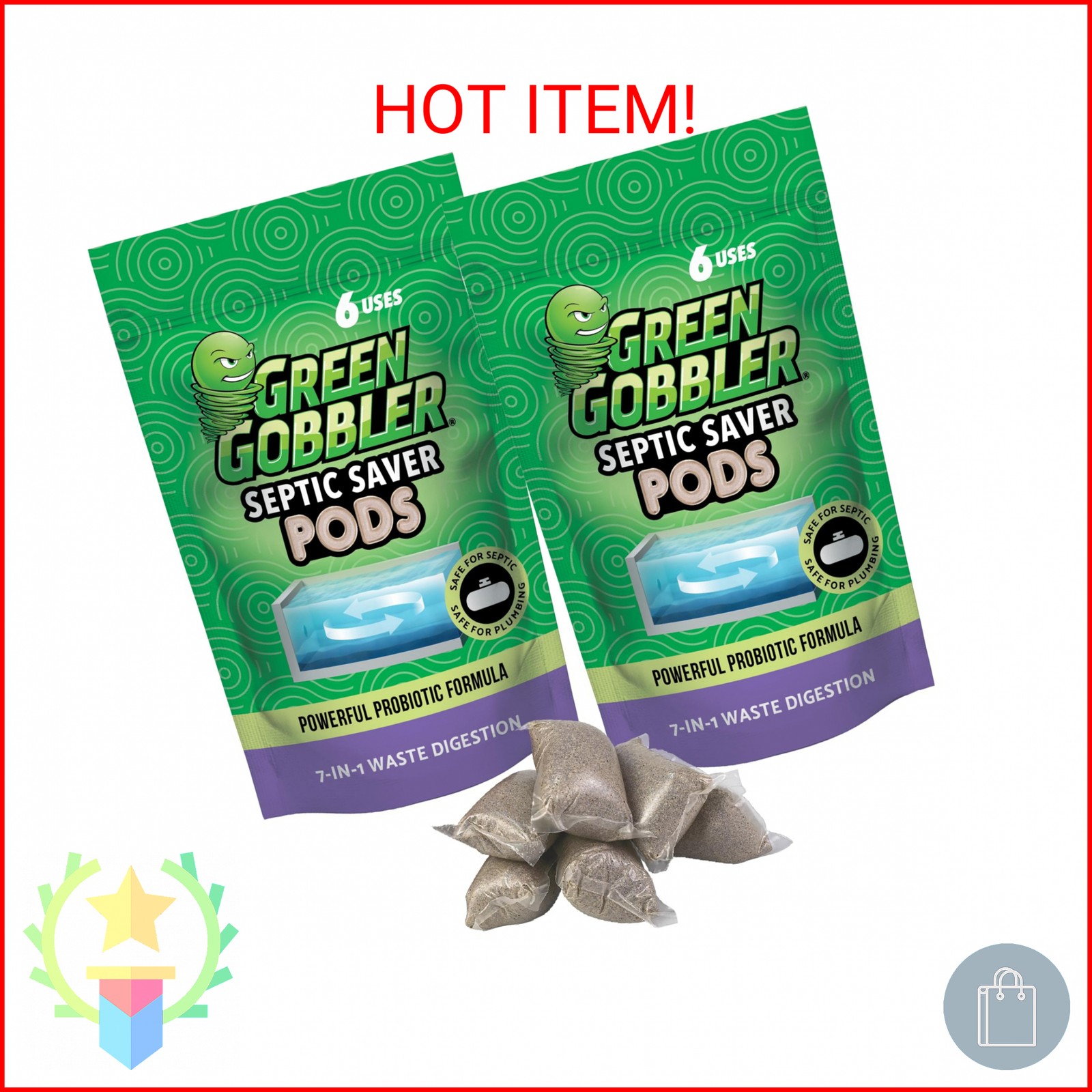 Green Gobbler Septic Tank Treatment Packets, 12 Month Supply – Powerful Natural