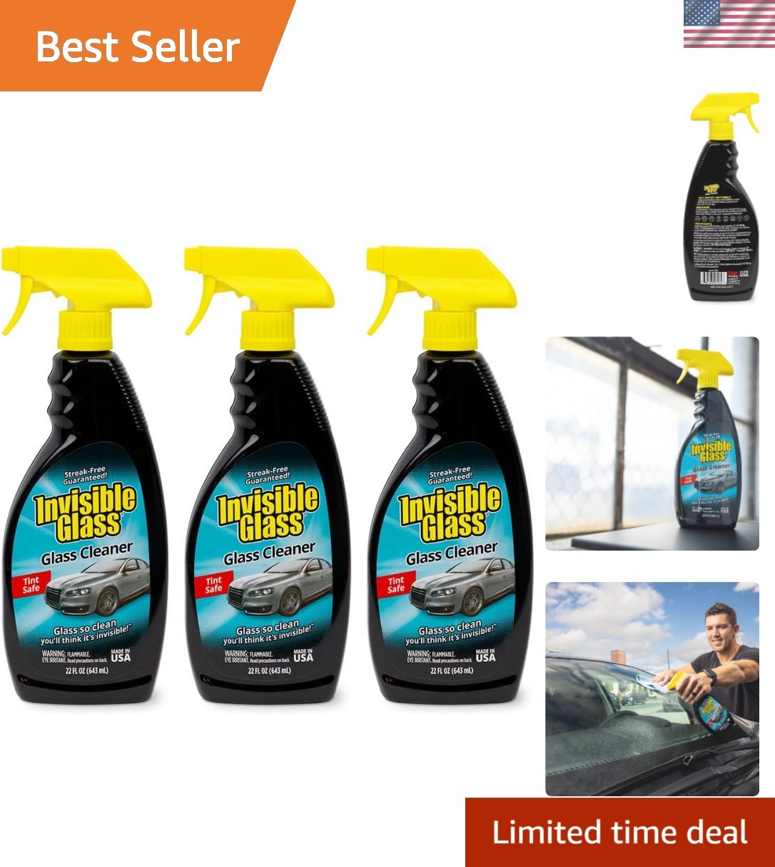 Professional-Grade Glass Cleaner Spray – 22 oz (3-Pack), Residue & Ammonia Free