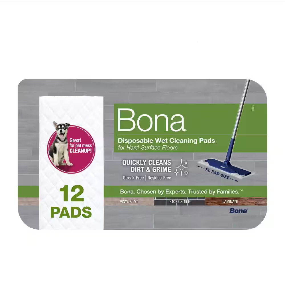 Hard-Surface Floor Disposable Wet Cleaning Pads (12-Pack)