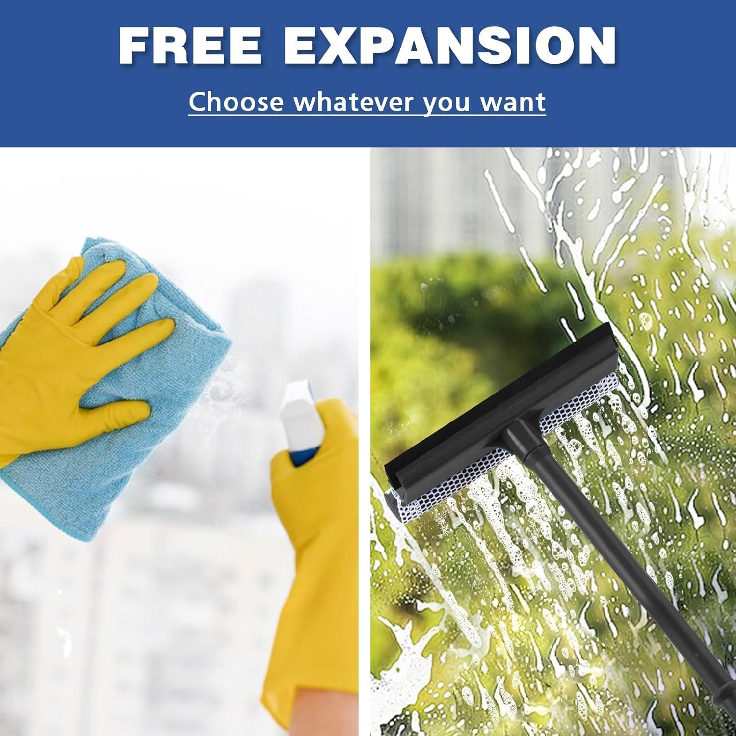 2in1 Window Squeegee Sponge Cleaner 15.9 Plastic Handle Glass Shower Car