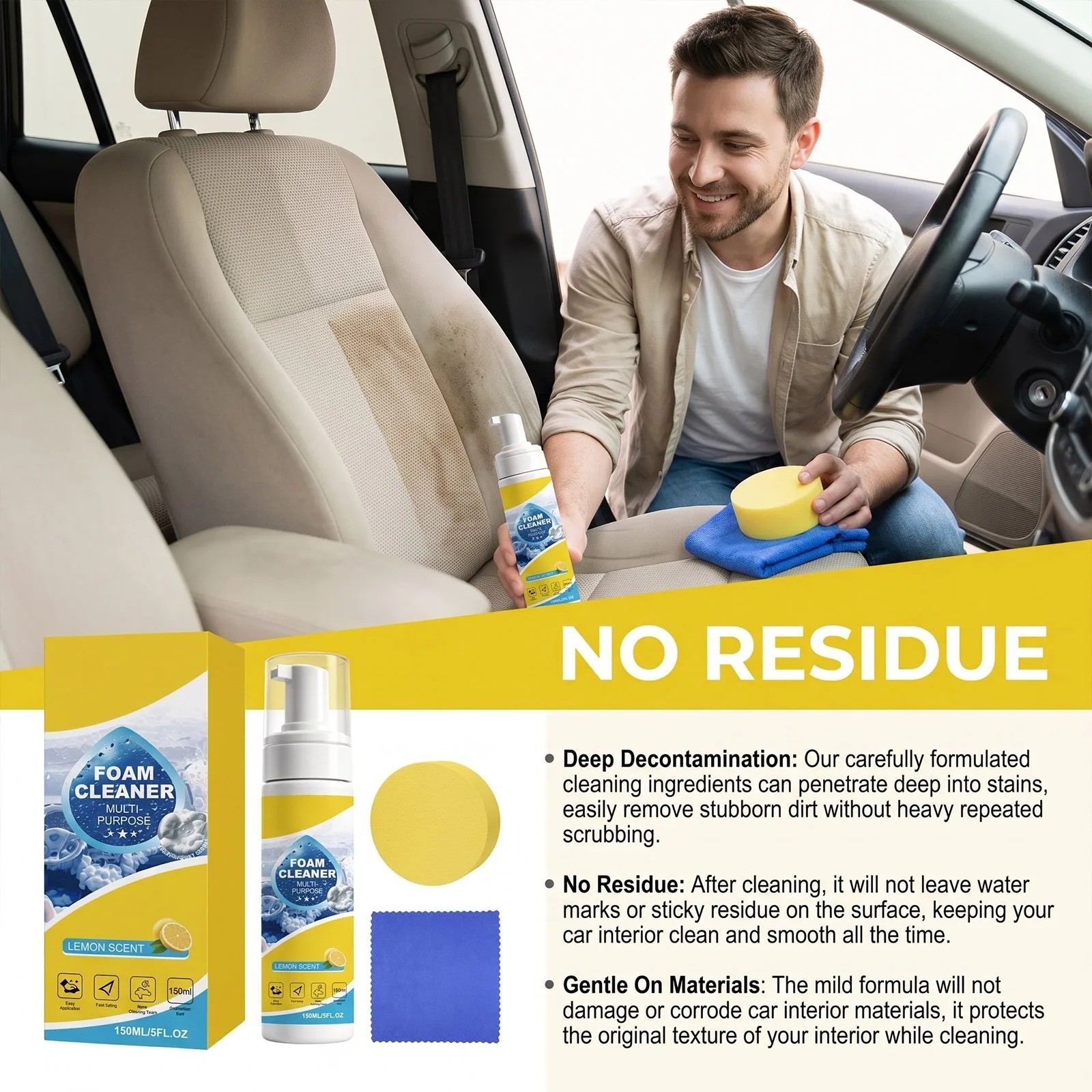 4-in-1 Multi-Enzyme Foam Cleaner, Deep Cleaning Spray for Car Kitchen Bathroom